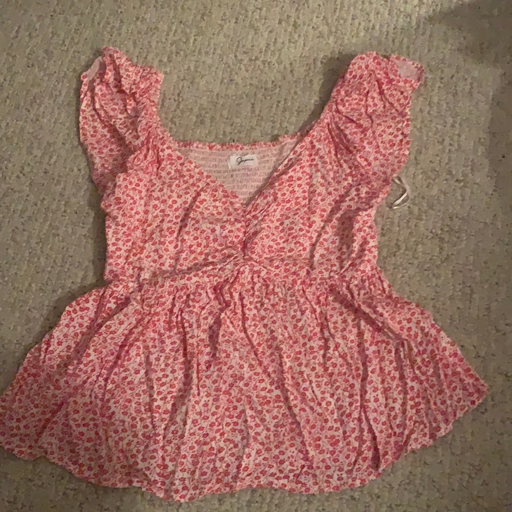 Red and White Floral ruffle crop top